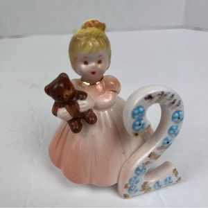 Vintage porcelain Birthday girl figurine with teddy & 2.